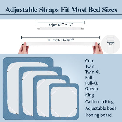 Adjustable Elastic Sheet Straps Fasteners White 4Pcs and 2Pcs V1258-DP02-C-425
