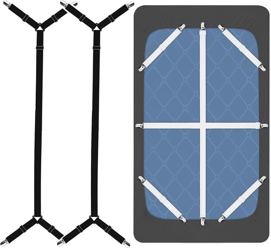 Bed Sheet Straps, 8+2 Pieces Heavy Duty Elastic Sheet Holders Suspenders of Mattresses, Short+ Long, White & V1258-DP02-C-429