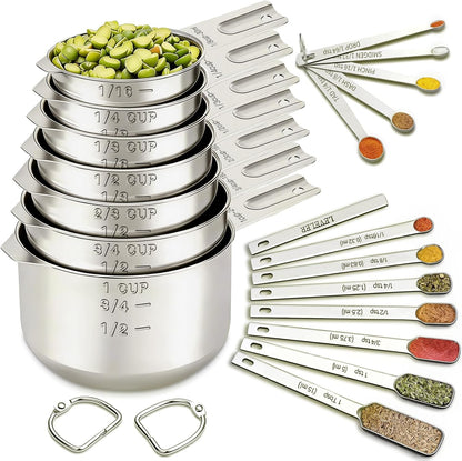 Measuring Cups and Spoons Set, 7 Stainless Steel Nesting Measuring Cups & 7 Spoons, 5 Mini Measuring Spoons V1258-DP02-C-43