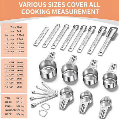 Measuring Cups and Spoons Set, 7 Stainless Steel Nesting Measuring Cups & 7 Spoons, 5 Mini Measuring Spoons V1258-DP02-C-43