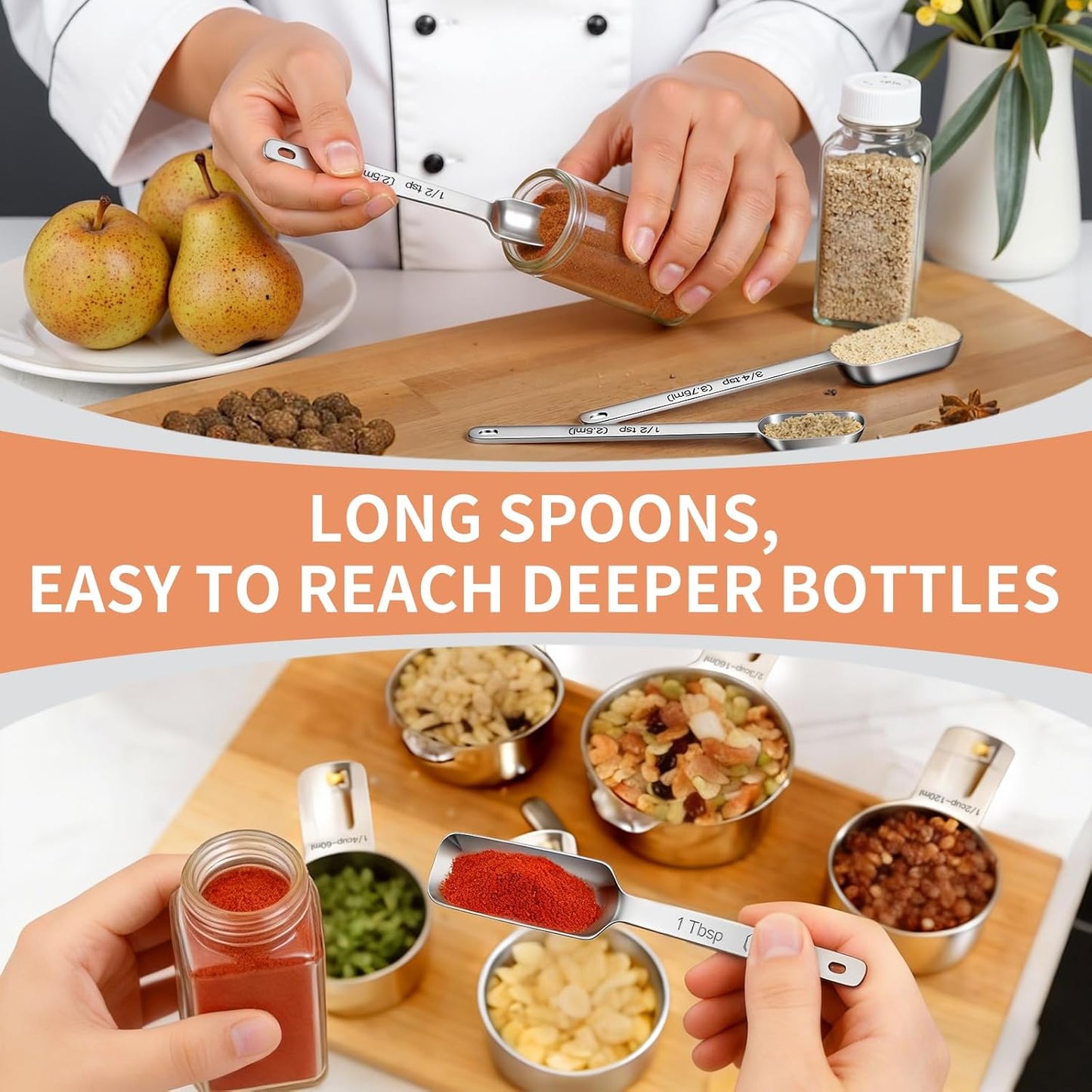 Measuring Cups and Spoons Set, 7 Stainless Steel Nesting Measuring Cups & 7 Spoons, 5 Mini Measuring Spoons V1258-DP02-C-43