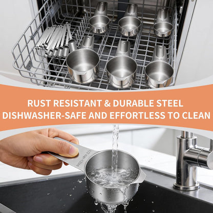 Measuring Cups and Spoons Set, 7 Stainless Steel Nesting Measuring Cups & 7 Spoons, 5 Mini Measuring Spoons V1258-DP02-C-43