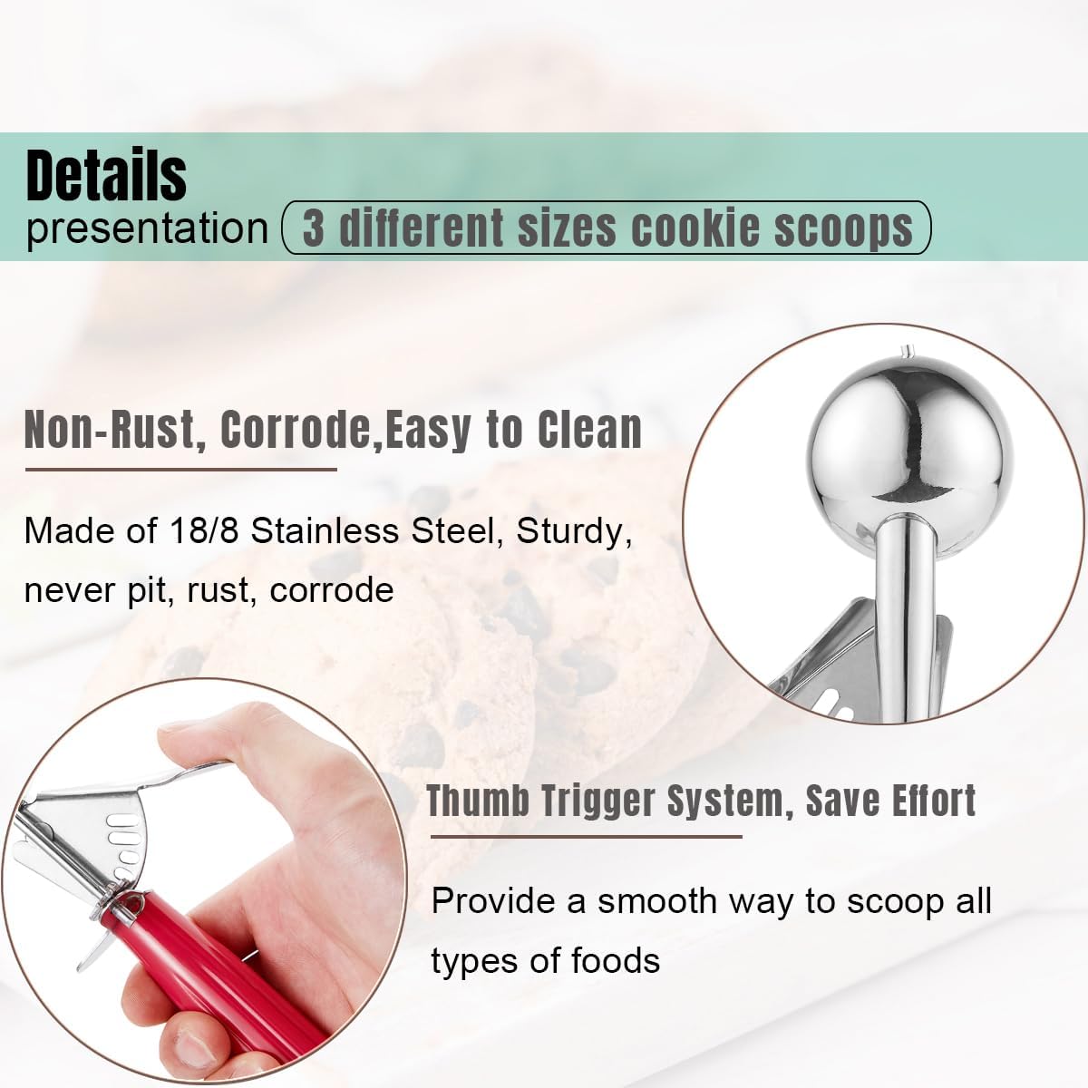 Cookie Scoop Set, Ice Cream Scoop Set, Cookie Scoops for Baking, Multiple Size Large-Medium-Small Size V1258-DP02-C-430