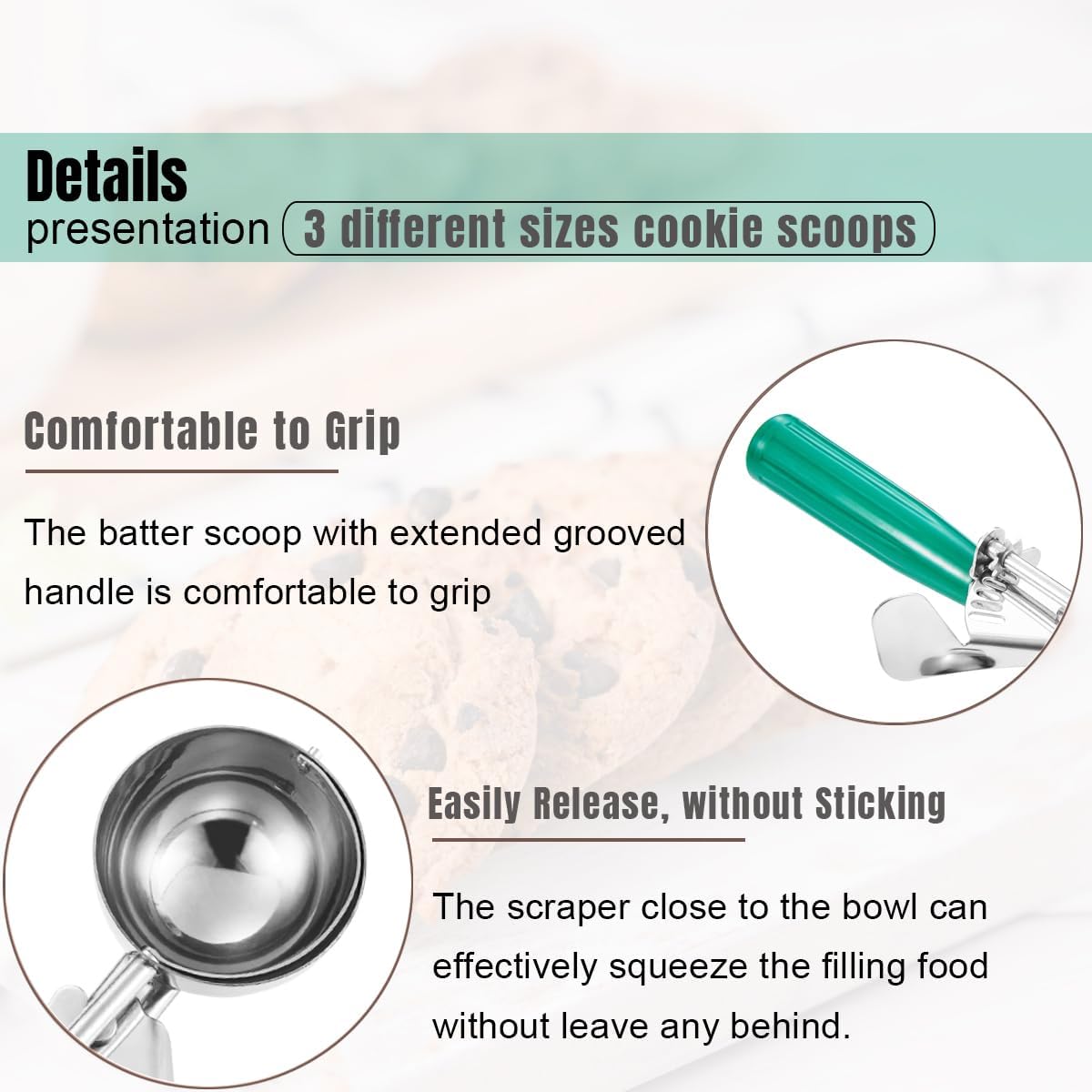 Cookie Scoop Set, Ice Cream Scoop Set, Cookie Scoops for Baking, Multiple Size Large-Medium-Small Size V1258-DP02-C-430