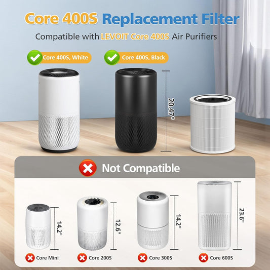 Core 400S-P Replacement Filter for LEVOIT Core 400S-P Smart Air Purifi-er, 3-IN-1 HEPA and Activated Carbon V1258-DP02-C-433