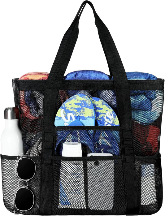 Mesh Beach Bag - Large Beach Tote with Multi Functional Pockets for Family Travel/Vacation V1258-DP02-C-441