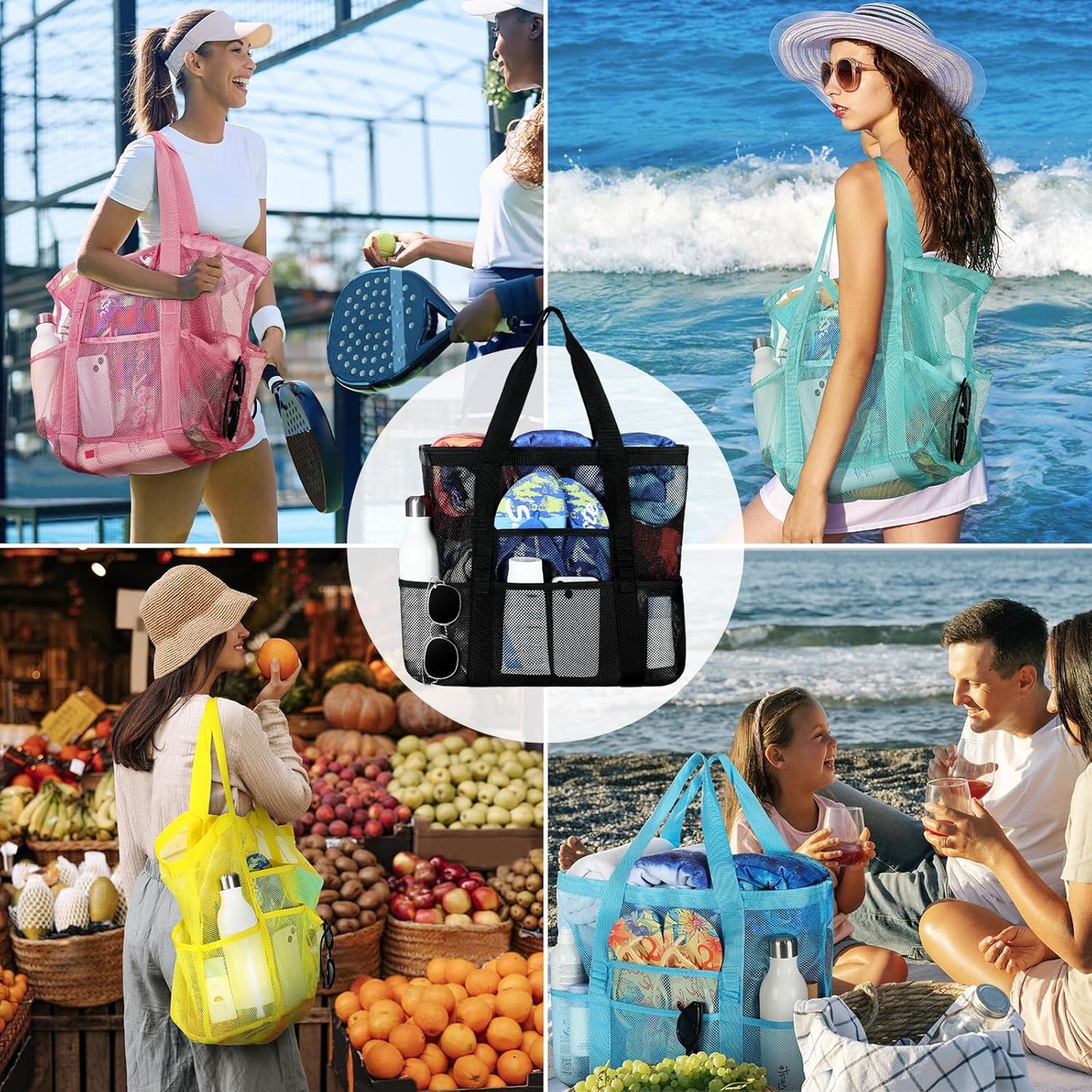 Mesh Beach Bag - Large Beach Tote with Multi Functional Pockets for Family Travel/Vacation V1258-DP02-C-441