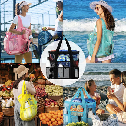 Mesh Beach Bag - Large Beach Tote with Multi Functional Pockets for Family Travel/Vacation V1258-DP02-C-441