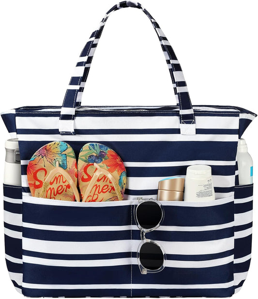 Beach Bags for Women Waterproof Sandproof Women Tote Bag, Large Beach Bag with Zipper for Gym Travel Vocation V1258-DP02-C-443