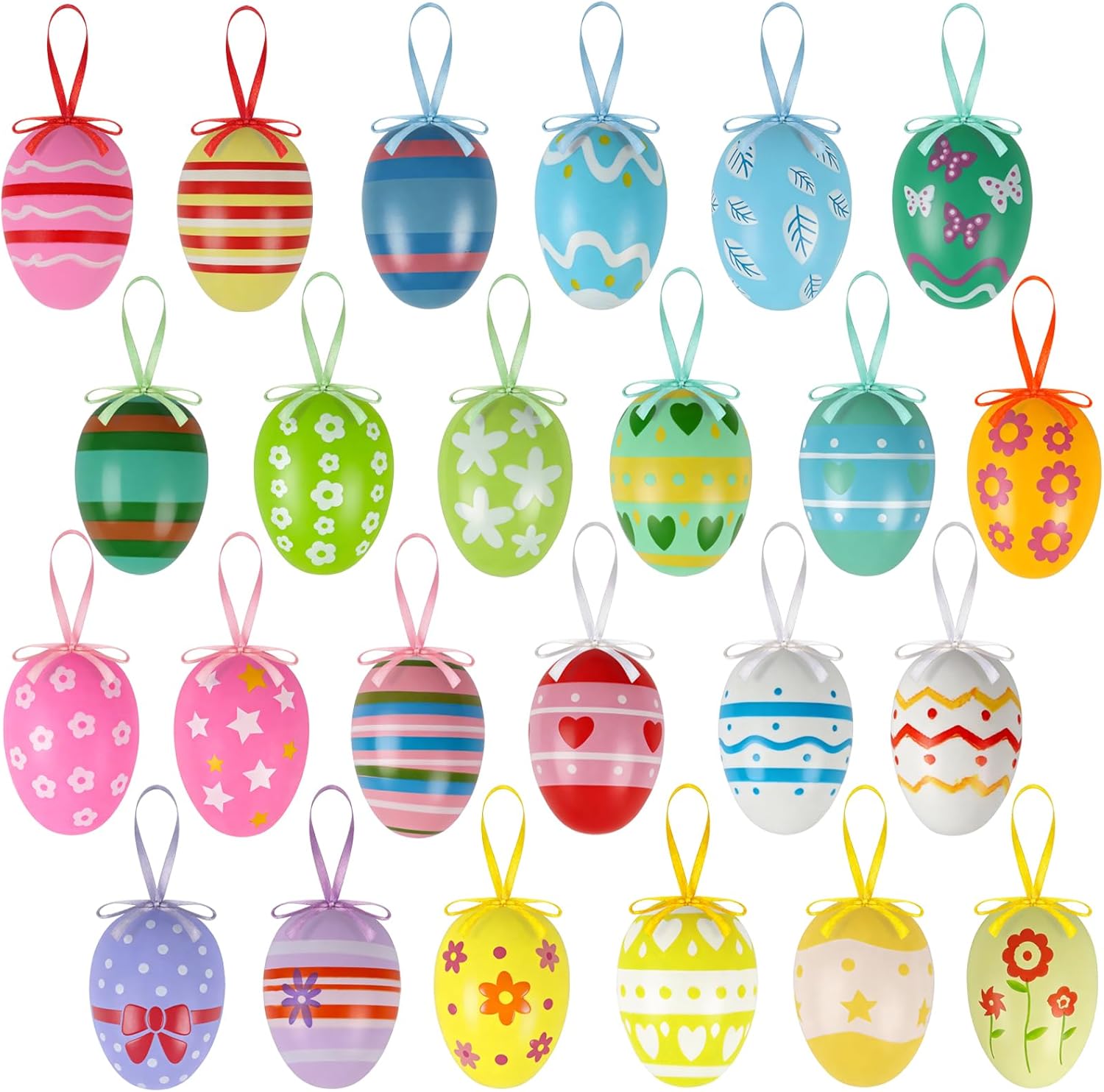 24PCS Hanging Easter Eggs - Reusable Plastic Easter Egg Decorations for Tree Ornaments, Basket, Party & Home V1258-DP02-C-449