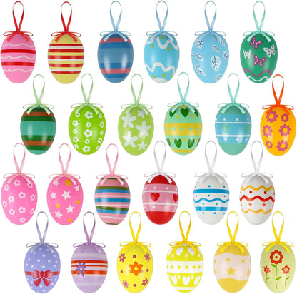 24PCS Hanging Easter Eggs - Reusable Plastic Easter Egg Decorations for Tree Ornaments, Basket, Party & Home V1258-DP02-C-449