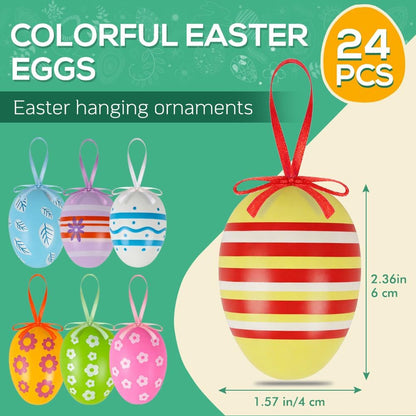 24PCS Hanging Easter Eggs - Reusable Plastic Easter Egg Decorations for Tree Ornaments, Basket, Party & Home V1258-DP02-C-449