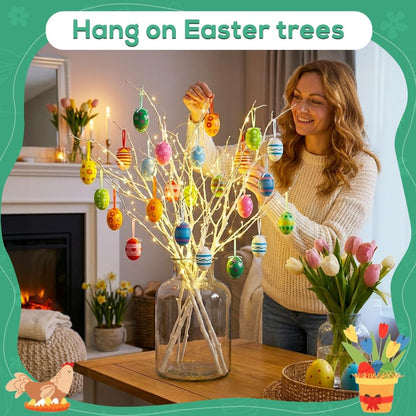 24PCS Hanging Easter Eggs - Reusable Plastic Easter Egg Decorations for Tree Ornaments, Basket, Party & Home V1258-DP02-C-449