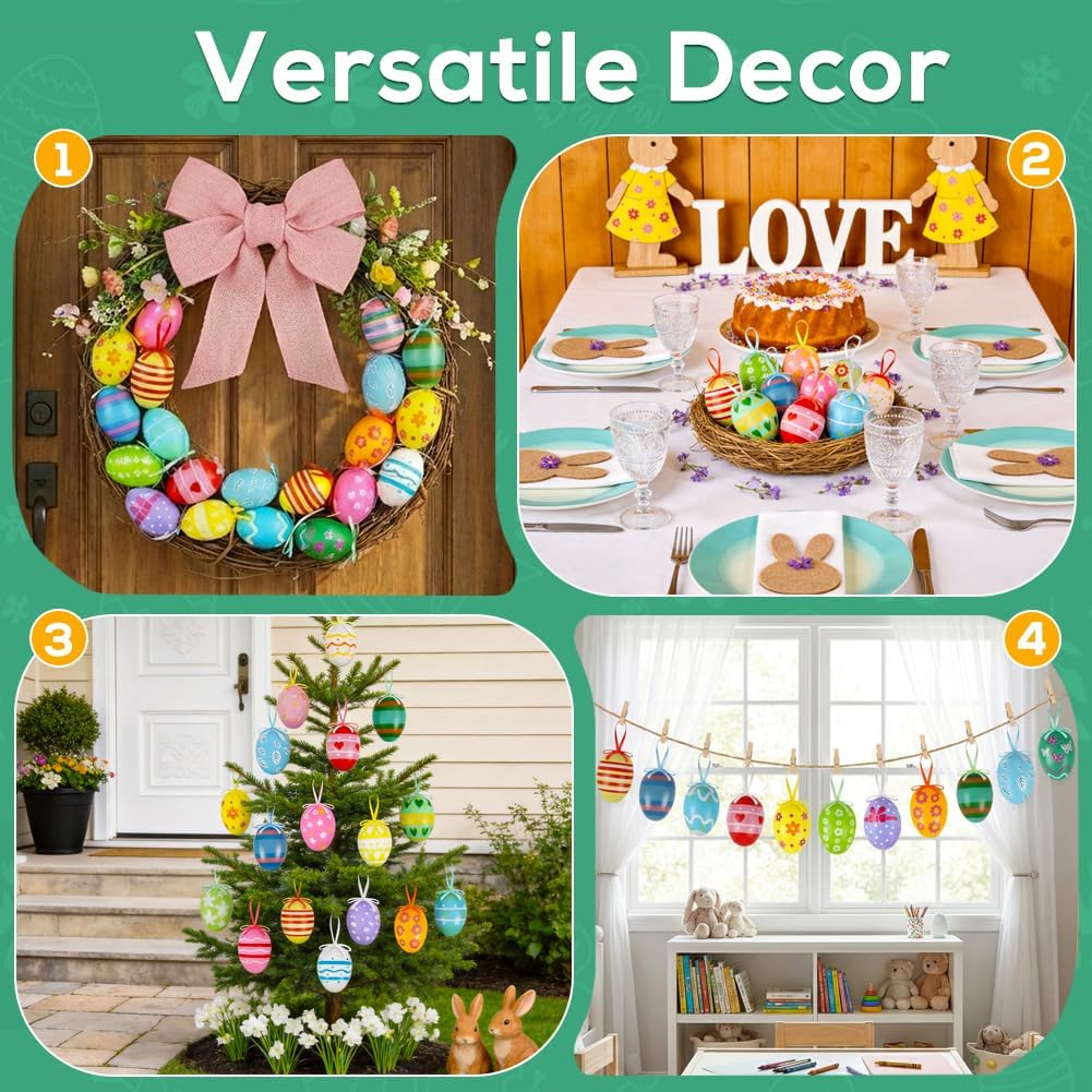 24PCS Hanging Easter Eggs - Reusable Plastic Easter Egg Decorations for Tree Ornaments, Basket, Party & Home V1258-DP02-C-449