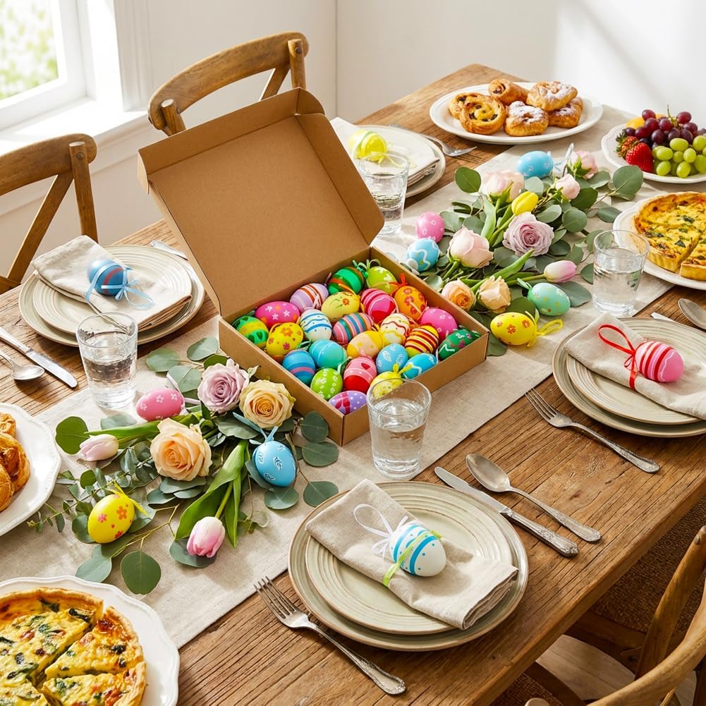 24PCS Hanging Easter Eggs - Reusable Plastic Easter Egg Decorations for Tree Ornaments, Basket, Party & Home V1258-DP02-C-449