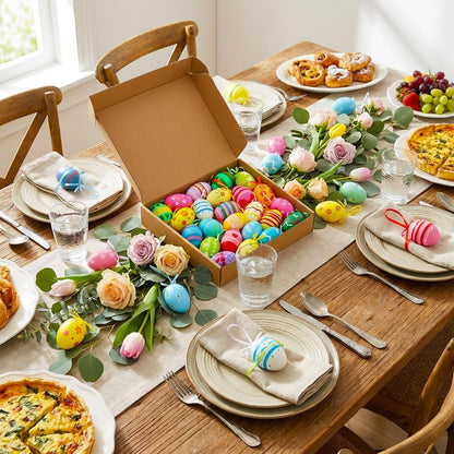 24PCS Hanging Easter Eggs - Reusable Plastic Easter Egg Decorations for Tree Ornaments, Basket, Party & Home V1258-DP02-C-449