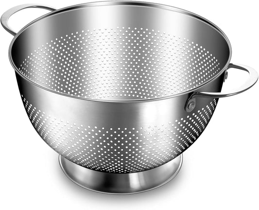Stainless Steel Colander for Kitchen | 5 Quart Durable Rice and Pasta Strainer with Handle | Oversized V1258-DP02-C-45
