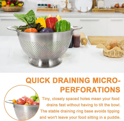 Stainless Steel Colander for Kitchen | 5 Quart Durable Rice and Pasta Strainer with Handle | Oversized V1258-DP02-C-45