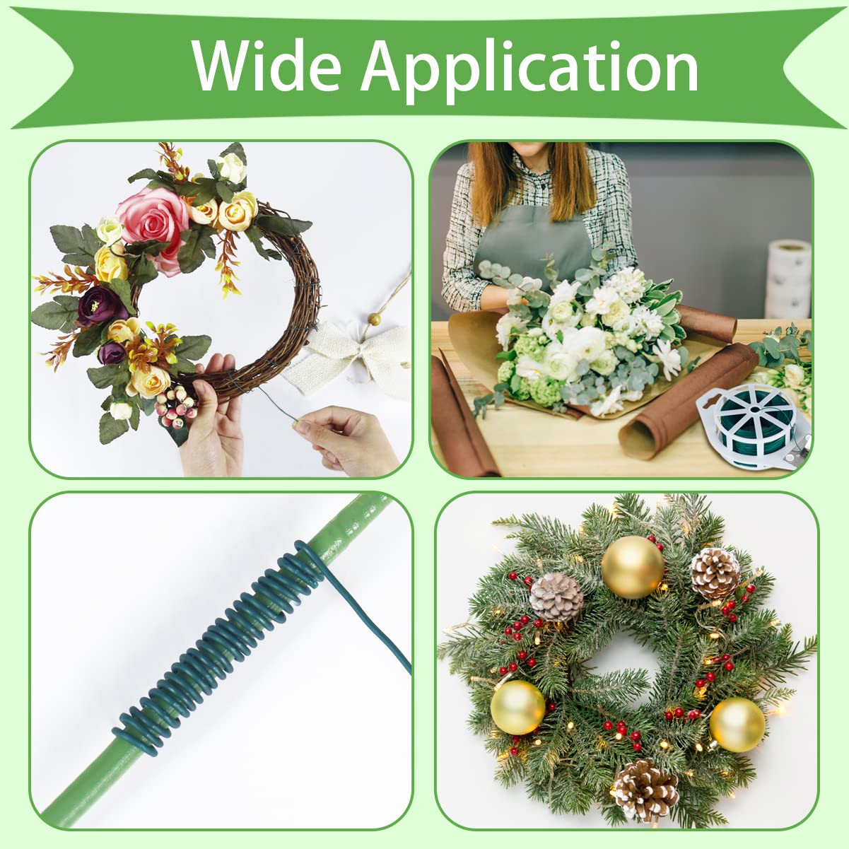 328 Feet 22 Gauge Floral Wire with Cutter and 3 Pack Green Floral Wire V1258-DP02-C-452