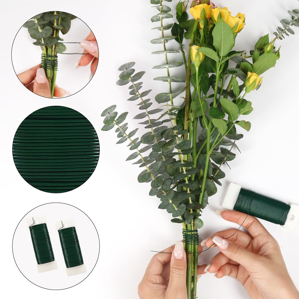 328 Feet 22 Gauge Floral Wire with Cutter and 3 Pack Green Floral Wire V1258-DP02-C-452