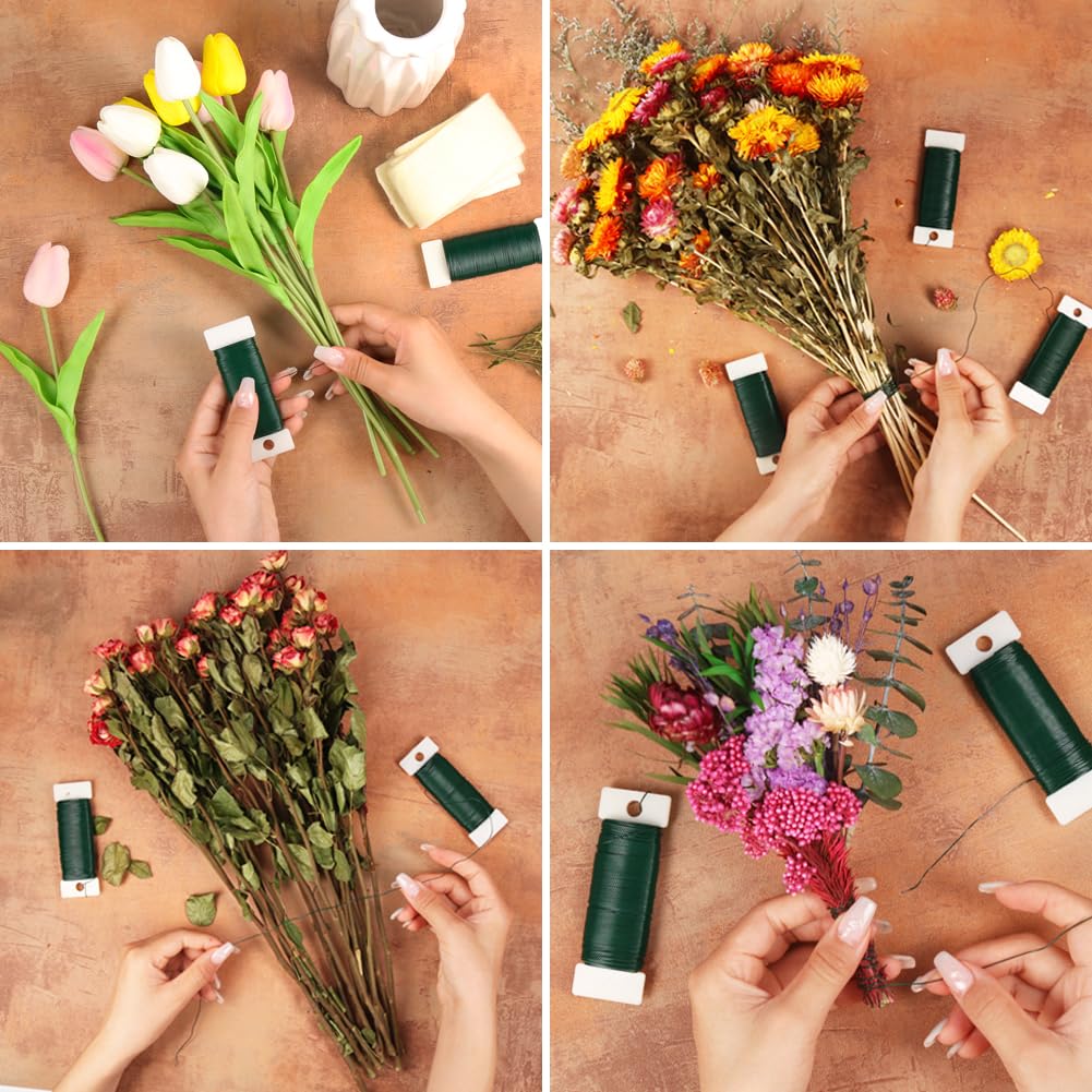 328 Feet 22 Gauge Floral Wire with Cutter and 3 Pack Green Floral Wire V1258-DP02-C-452