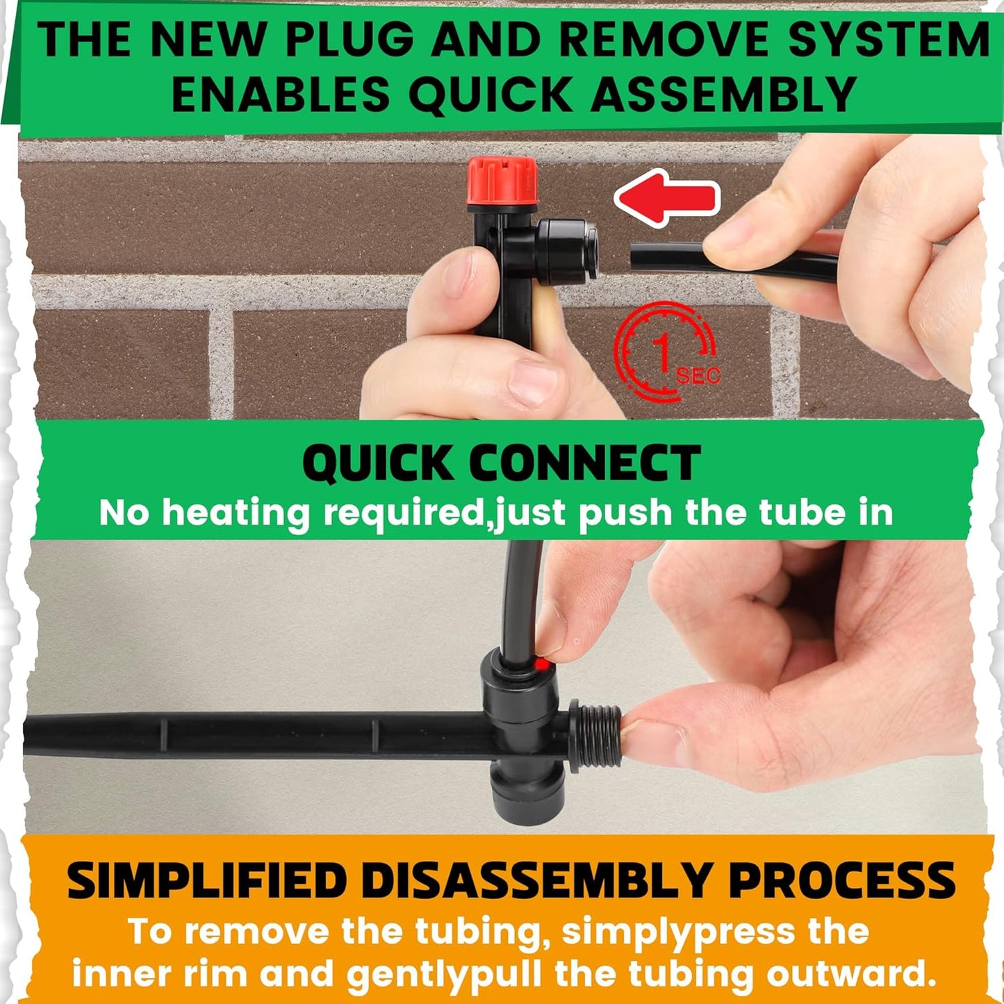 30pcs Quick-Connect Drip Irrigation Emitters for 1/4" Drip Irrigation Tubing - Adjustable Push-to-Connect 360 V1258-DP02-C-456