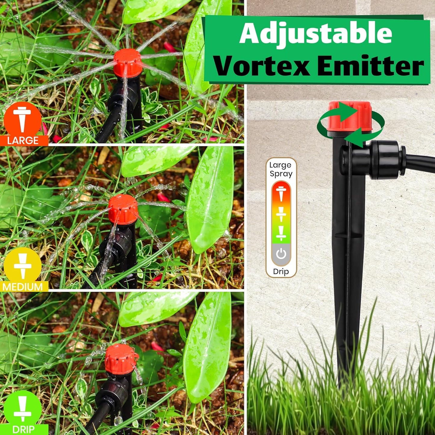 30pcs Quick-Connect Drip Irrigation Emitters for 1/4" Drip Irrigation Tubing - Adjustable Push-to-Connect 360 V1258-DP02-C-456