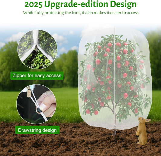 3pcs Fruit Tree Netting with Zipper and Drawstring,2.62 * 3.28 Ft Bird Garden Netting for Garden V1258-DP02-C-457