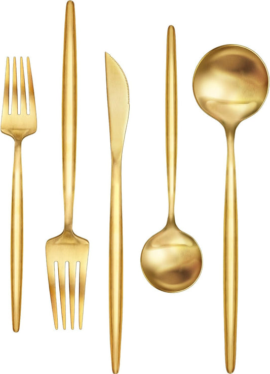 30-Piece Gold Silverware Set, Flatware Set for 6, Food-Grade Stainless Steel Cutlery Set, Includes Spoons V1258-DP02-C-46