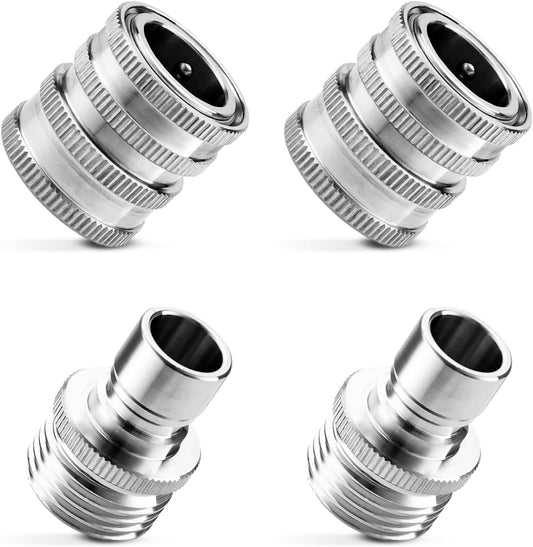 Quick Connect Hose Fittings, 3/4 Inch GHT Garden Hose Quick Connect Set, Stainless Steel Water Hose Fitting, V1258-DP02-C-461