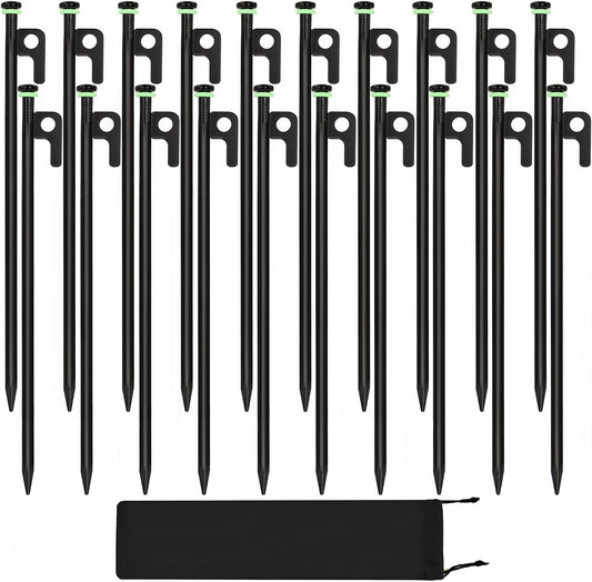 20Pcs Tent Stakes, 16in Heavy Duty Tent Stakes, Dia 0.35" Forged Steel Stakes Heavy Duty for Tent Used on V1258-DP02-C-464