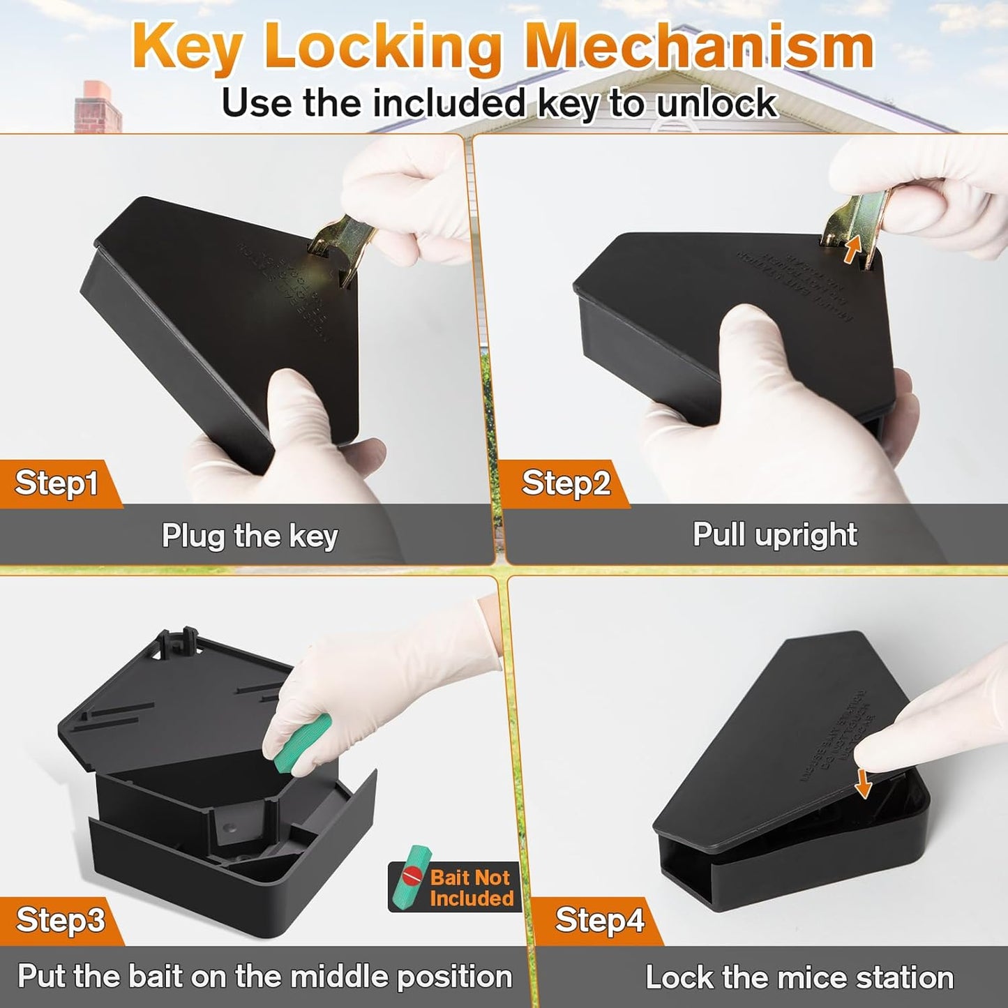 Mouse Station with Keys Black 6 Pack, Key Required Mouse Stations, Mice Stations, Keeps Children and Pets V1258-DP02-C-465