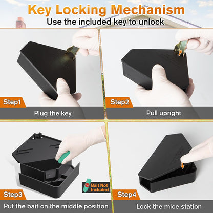 Mouse Station with Keys Black 6 Pack, Key Required Mouse Stations, Mice Stations, Keeps Children and Pets V1258-DP02-C-465