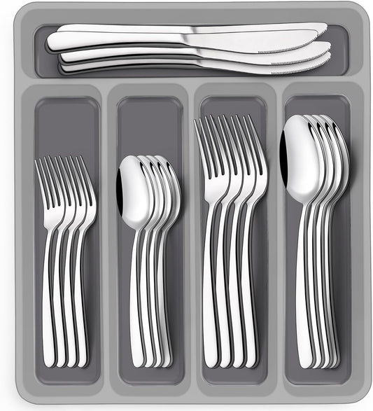 40-Piece Silverware Set with Organizer, Heavy Duty Stainless Steel Flatware Set for 8, Food-Grade Tableware V1258-DP02-C-47