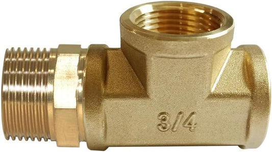 Brass Tee Pipe Fitting Barstock 3 Way 3/4" NPT Female x 3/4" NPT Female x 3/4" NPT Male Hose Fitting V1258-DP02-C-470