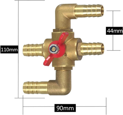 All Solid Brass Body Automobile Integrated 4-Way Heating Water Manual Control Valve 5/8" (16mm) OD Barb V1258-DP02-C-473