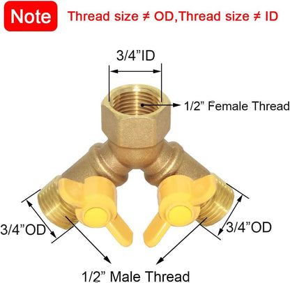 3 Way Split Brass Shut Off Ball Valve Fitting G 1/2" Male x Male x 1/2" Female Thread Y Shaped Type Union V1258-DP02-C-475