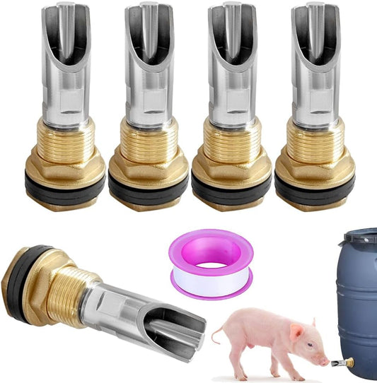 5PCS 1/2 Stainless Steel Automatic Pig Nipple Water Drinker Feeder Waterer + 5PCS 1/2 Female to 3/4 Male V1258-DP02-C-481