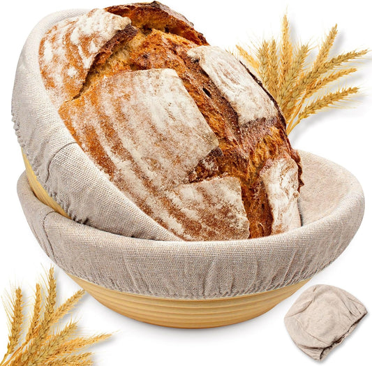 Sourdough Proofing Basket Gift Set of 2 Round Dough Proofing Bowls for Sour Dough Bread Baking Supplies, V1258-DP02-C-49