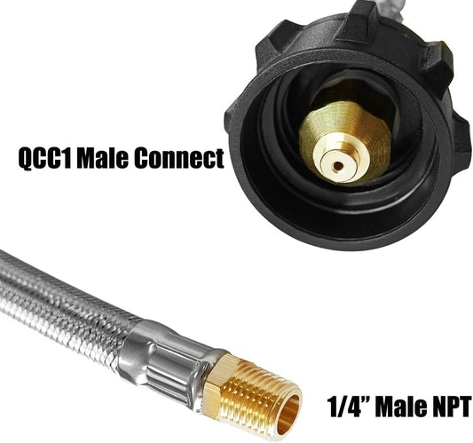 2PCS 12" Length Stainless Steel Braided Propane Tank Pigtail Connector for Standard Two-Stage Regulator 1/4" V1258-DP02-C-497