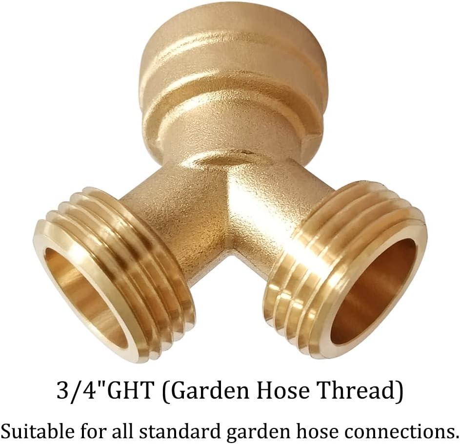 2PCS Brass 3/4" GHT Garden Hose Splitter Body Backyard 2 Way Y Shaped Connector Threaded Pipe Fitting Coupler V1258-DP02-C-498