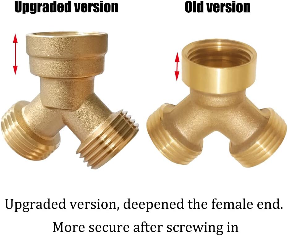 2PCS Brass 3/4" GHT Garden Hose Splitter Body Backyard 2 Way Y Shaped Connector Threaded Pipe Fitting Coupler V1258-DP02-C-498