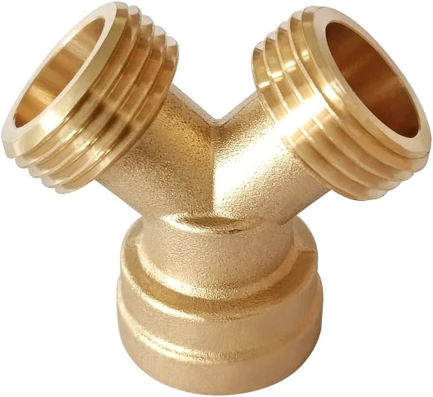 2PCS Brass 3/4" GHT Garden Hose Splitter Body Backyard 2 Way Y Shaped Connector Threaded Pipe Fitting Coupler V1258-DP02-C-498