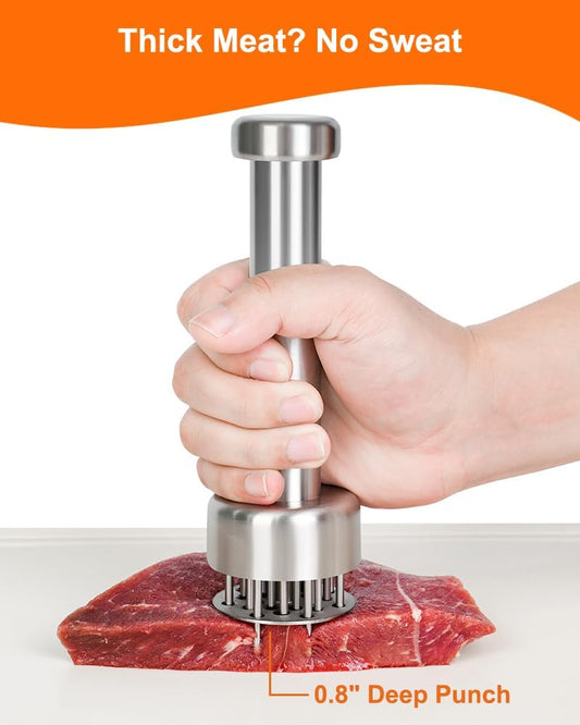 Meat Tenderizer Tool, 304 Stainless Steel, with 21 Needles & Retractable Safety Guard, for Tenderizing Beef, V1258-DP02-C-5