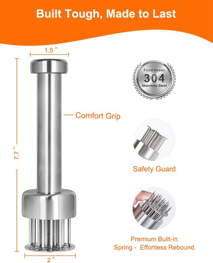 Meat Tenderizer Tool, 304 Stainless Steel, with 21 Needles & Retractable Safety Guard, for Tenderizing Beef, V1258-DP02-C-5