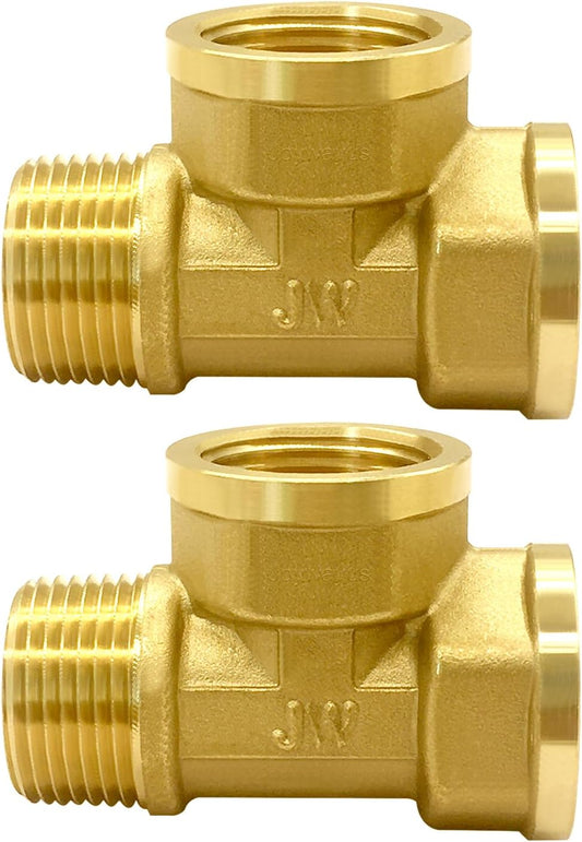 2PCS Brass Pipe Fitting Barstock Tee 3 Way NPT 3/4" Female x 3/4" Female x 3/4" Male Fitting V1258-DP02-C-501