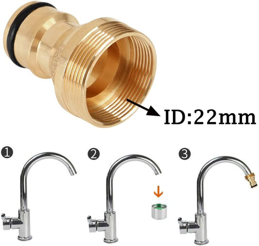 2Set Faucet Quick Connect to Garden Hose 22mm Female x 24mm Male Thread to 3/4" GHT Male Thread Snap Adapter V1258-DP02-C-502