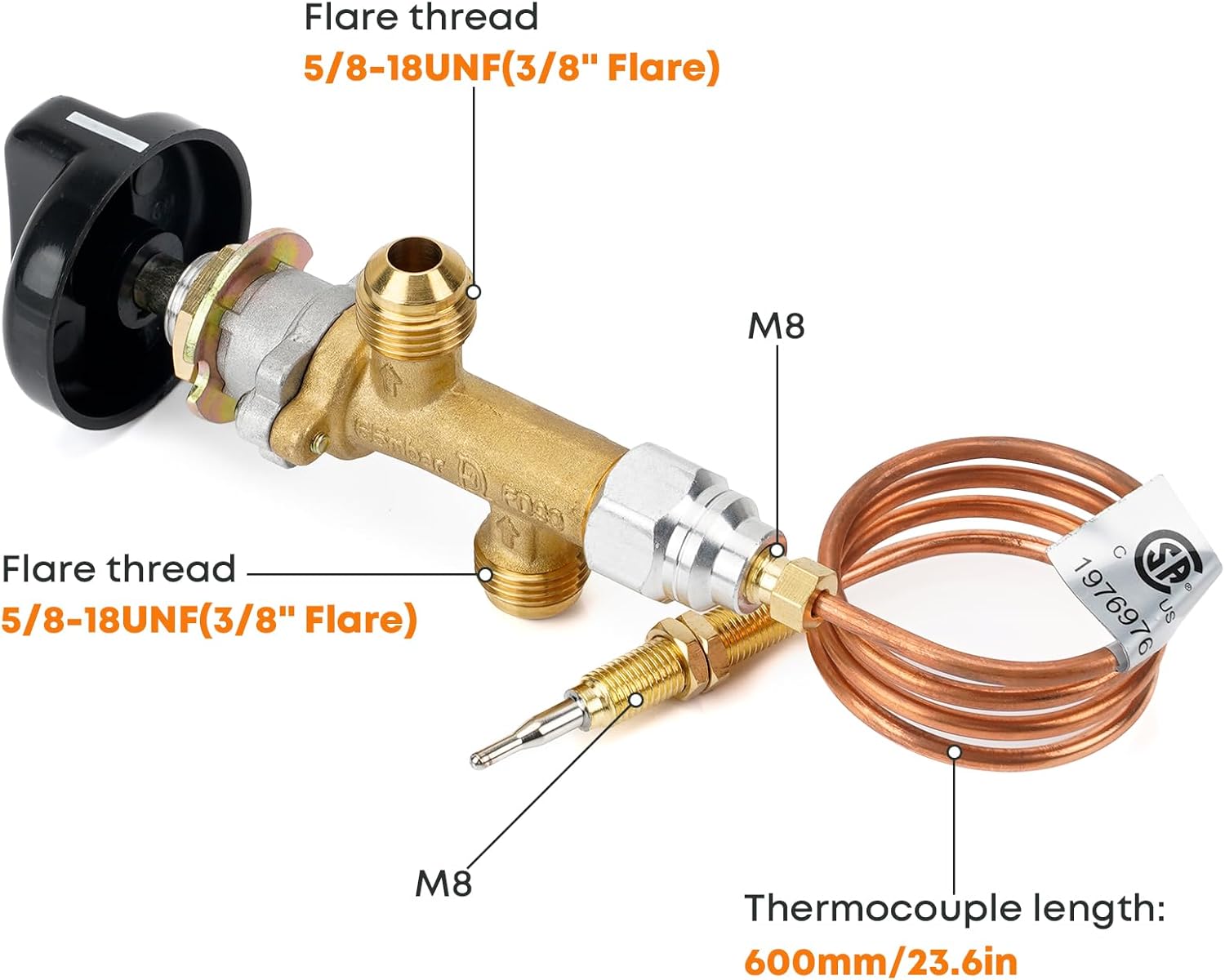 Low Pressure Propane Gas Flame Failure Safety Control Valve Kit Fits for Fireplace, Fire Pit, Heater V1258-DP02-C-506