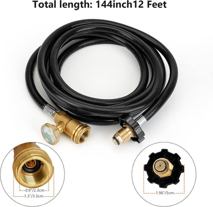 12 FT Propane Extension Hose with Gauge - Leak Detector Replacement for Propane Appliances,Standard P.O.L. V1258-DP02-C-513