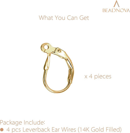 14k Gold Filled Leverback Earring Hooks 4pcs French Ear Wire Lever Back Earwire for Jewelry Making Crafting V1258-DP02-C-521